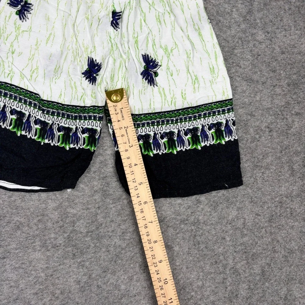 Vintage Boho Patterned Shorts Women Small‎ White Green Black Elastic Waist